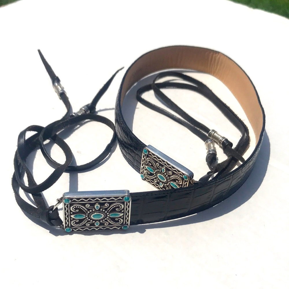 Brighton tie belt with turquoise accents